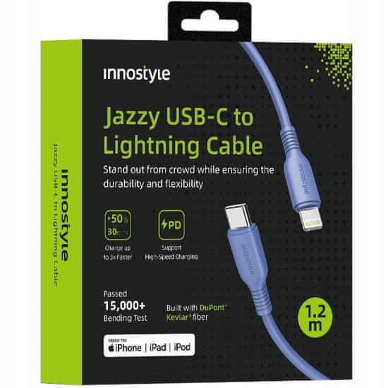 Innostyle Innostyle Jazzy Usb-C Lightning Mfi Rýchlonabíjací Kábel Pre Iphone Kevlar 1M Modrý