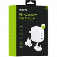 Innostyle Innostyle Mini Cube Výkonná Rýchla Nabíjačka Gan Travel Eu Us Uk Au 3X Usb Usb-C 65W Biela