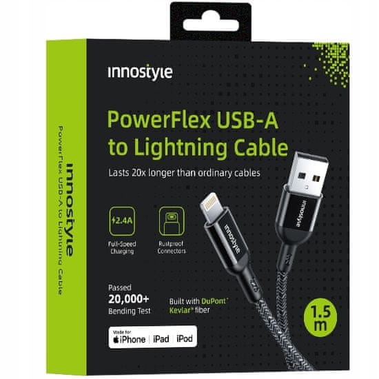 Innostyle Innostyle Powerflex Usb Lightning Mfi Rýchlonabíjací Kábel Pre Iphone Kevlar 2M Čierny