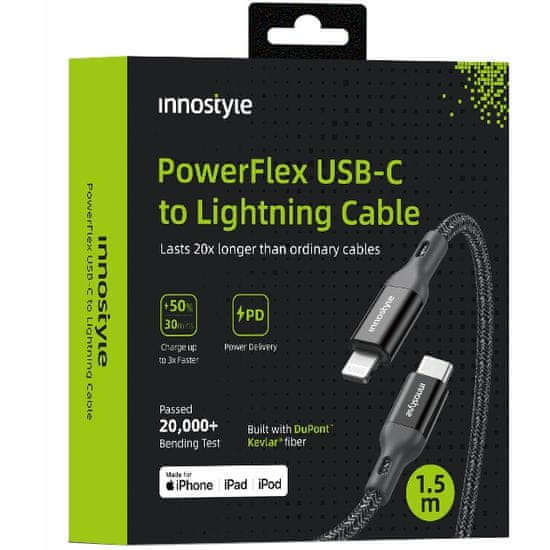 Innostyle Innostyle Powerflex Usb-C Lightning Mfi Rýchlonabíjací Kábel Pre Iphone Kevlar 2M Čierny