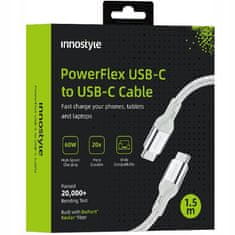 Innostyle Innostyle Powerflex Usb-C Rýchlonabíjací Kábel Pre Iphone Samsung 3A 60W Kevlar 2M Strieborný