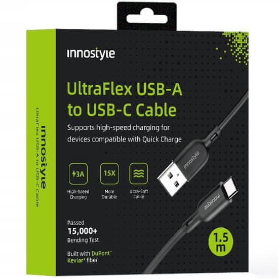 Innostyle Innostyle Ultraflex Usb-C Rýchlonabíjací Kábel Pre Iphone Samsung Qc 4.0 Kevlar 2M Čierny