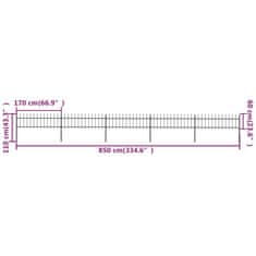 Vidaxl Záhradný plot so špicatými vrchmi čierny oceľový 8,5x0,6 m