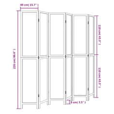 Vidaxl Paraván 6 panelov biely masívne drevo paulovnie