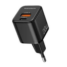 slomart Rocoren USB-C, USB, Power Delivery, MiniGaN, 20W sieťová nabíjačka (čierna)