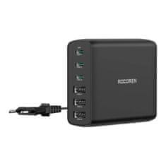 slomart Sieťová nabíjačka Rocoren 3x USB-C, 3x USB, GaN, 100W (čierna)