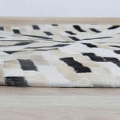 KONDELA Luxusný kožený koberec, čierna/béžová/biela, patchwork, 200x200, KOŽA TYP 8