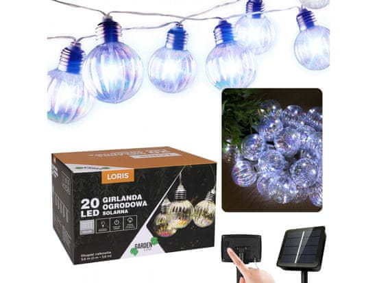 GARDEN LINE Slnečná záhradná girlanda 20 LED, svetelný reťaz 5,8m