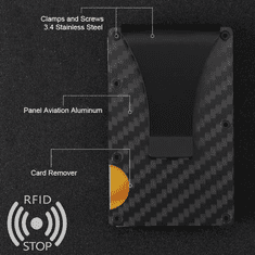 Camerazar Pánske kovové puzdro na karty s ochranou RFID, čierne uhlíkové vlákno, rozmery 5,4x8,6 cm