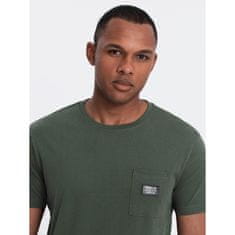 OMBRE Pánske tričko s vreckom s nášivkou V4 OM-TSCT-0109 tmavo olivová MDN125230 S