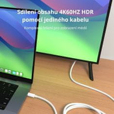 Hyper kábel USB-C- HDMI, 4K, 2.5m, biela