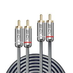 Lindy Kábel Cinch 2x audio M/M 5m, sivý, pozl. konektor, Slim, Cromo Line