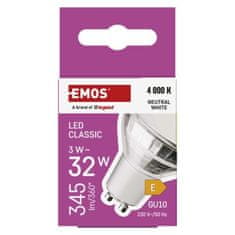 EMOS LED žiarovka Classic MR16 strieborná/ GU10 / 3 W (32 W) / 345 lm / Neutrálna biela