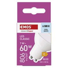 EMOS LED žiarovka Classic MR16 / GU10 / 7 W (60 W) / 806 lm / Studená biela