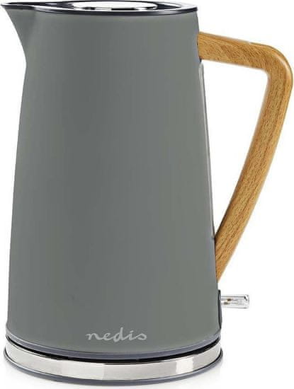 Nedis rýchlovarná kanvica KAWK510EGY / objem 1,7 l / Soft-Touch / 1850 - 2200 W / nerezová oceľ / šedá