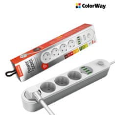 ColorWay Predlžovací kábel ColorWay CW-CHE44W (4x eurozásuvka, 4x USB), biela