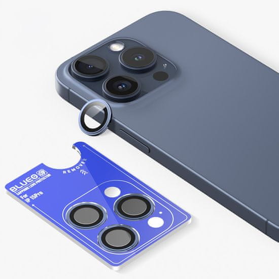 BLUEO Blueo Sapphire Crystal Ochrana objektívu fotoaparátu z nehrdzavejúcej ocele, modrá - iPhone 15 Pro Max