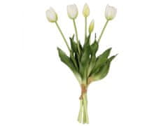 sarcia.eu Silikónové tulipány, biele, ako živé, kytica 5 kusov 