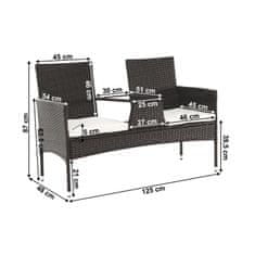 KONDELA Záhradná lavica so stolíkom a poduškami, hnedá/krémová, LALIT