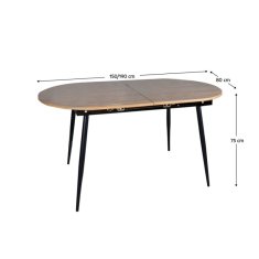 KONDELA Jedálenský stôl, rozkladací, dub/čierna 150-190x75 cm, TAMERON