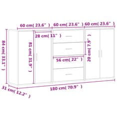 Petromila vidaXL Komody 3 ks čierne 60x31x84 cm kompozitné drevo