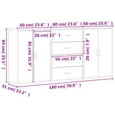 Petromila vidaXL Komody 3 ks dymový dub 60x31x84 cm kompozitné drevo