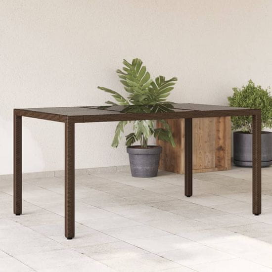 Petromila vidaXL Záhradný stôl so sklenenou doskou hnedý 150x90x75 cm polyratan