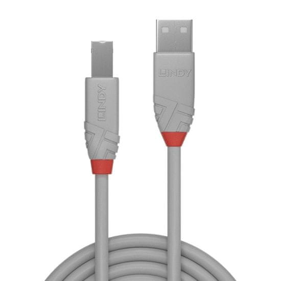 Lindy Kábel USB 2.0 A-B M/M 5m, High Speed, Anthra Line, sivý