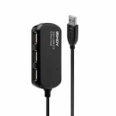 Lindy Kábel USB 2.0 A-A M/F 12m, High Speed, čierny, AKTÍVNY 4port Hub + 5V adaptér