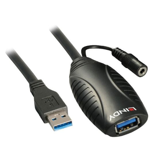 Lindy Kábel USB 3.0 A-A M/F 15m, Super Speed, čierny, AKTÍVNY