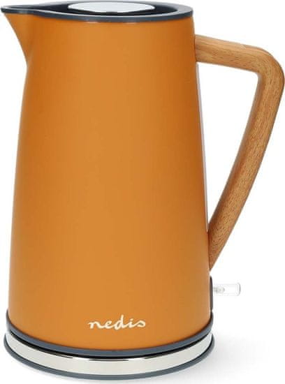 Nedis rychlovarná konvice KAWK510EOR/ objem 1,7 l/ Soft-Touch/ 1850 - 2200 W/ nerezová ocel/ oranžová