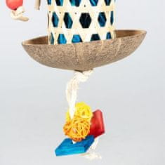 Duvo+ Závesná farebná hračka z kokosu a bambusu, naplnená s farebnými kukuričnými listami pre exoty 18x18x30cm