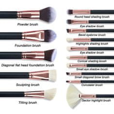 VivoVita Make Up Brush Set – Súprava 15 štetcov na líčenie