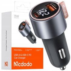 Mcdodo Mcdodo Výkonná Rýchla Nabíjačka Do Auta S Meračom 2X Usb Usb-C 75W Led