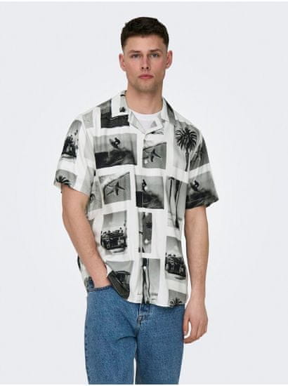 ONLY&SONS Čierno-biela pánska vzorovaná košeľa Nano
