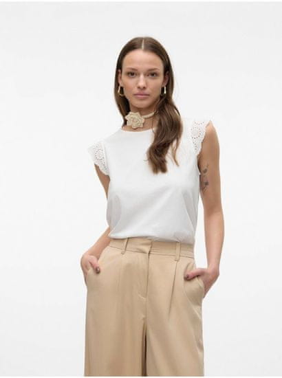 Vero Moda Biele dámske tričko s čipkou Vero Moda Emily