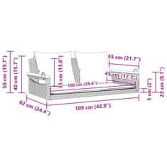 Petromila vidaXL Hojdacia lavica s vankúšmi béžová 109x62x40 cm polyratan