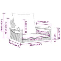 Petromila vidaXL Hojdacia lavica s vankúšmi béžová 63x62x40 cm polyratan