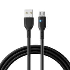 shumee USB - microUSB 2.4A kábel s LED, 2m, čierny