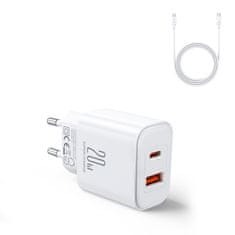 shumee USB-A USB-C PD 20W nástenná nabíjačka + USB-C kábel JR-TCF05 biely