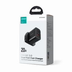 shumee Sieťová nabíjačka, anglická zástrčka, UK FlashSeries USB-A USB-C 20W, čierna