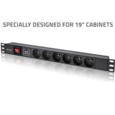 Qoltec Hliníkový PDU napájací pás pre 19'' rack | 1U | 16A | 6xFRENCH | 1,8m