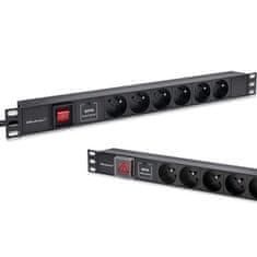 Qoltec Hliníkový PDU napájací pás pre 19'' rack | 1U | 16A | 6xFRENCH | 1,8m