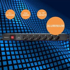 Qoltec Hliníkový PDU napájací pás pre 19'' rack | 1U | 16A | 6xSCHUKO | 1,8m