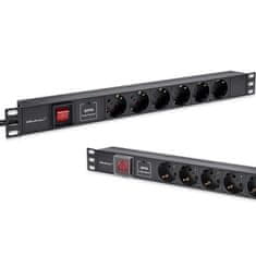 Qoltec Hliníkový PDU napájací pás pre 19'' rack | 1U | 16A | 6xSCHUKO | 1,8m