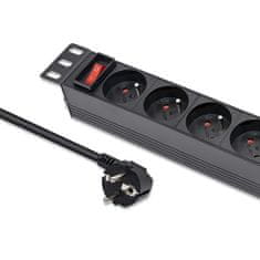Qoltec Hliníkový PDU napájací pás pre 10'' rack | 1U | 16A | 4xFRENCH | 1,8m