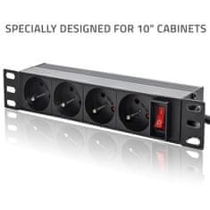 Qoltec Hliníkový PDU napájací pás pre 10'' rack | 1U | 16A | 4xFRENCH | 1,8m