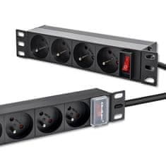 Qoltec Hliníkový PDU napájací pás pre 10'' rack | 1U | 16A | 4xFRENCH | 1,8m