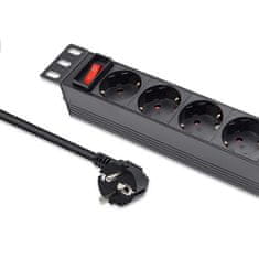 Qoltec Hliníkový PDU napájací pás pre 10'' rack | 1U | 16A | 4xSCHUKO | 1,8m