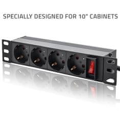 Qoltec Hliníkový PDU napájací pás pre 10'' rack | 1U | 16A | 4xSCHUKO | 1,8m